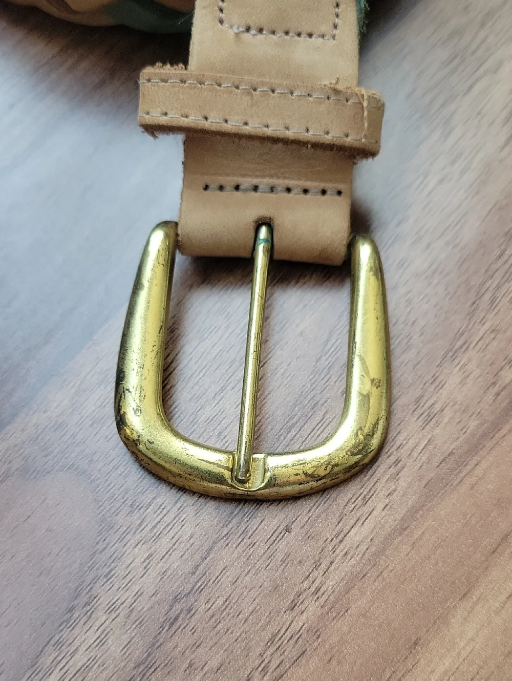 The Limited Braided Leather Tan and Green Belt with Gold Buckle